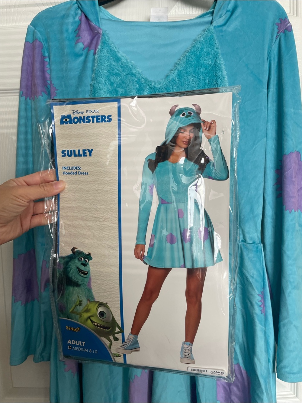 Disney Monsters Inc Sulley Hooded Dress Adult Costume - Blue with Purple Spots